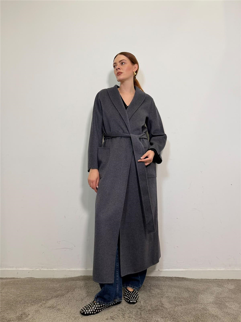Cappotto Lungohand Made Con Cintura - Vicolo cod. TAC0004  color:antracite melange