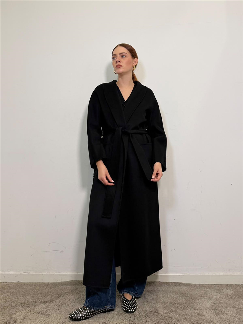 Cappotto Lungohand Made Con Cintura - Vicolo cod. TAC0004  color:nero