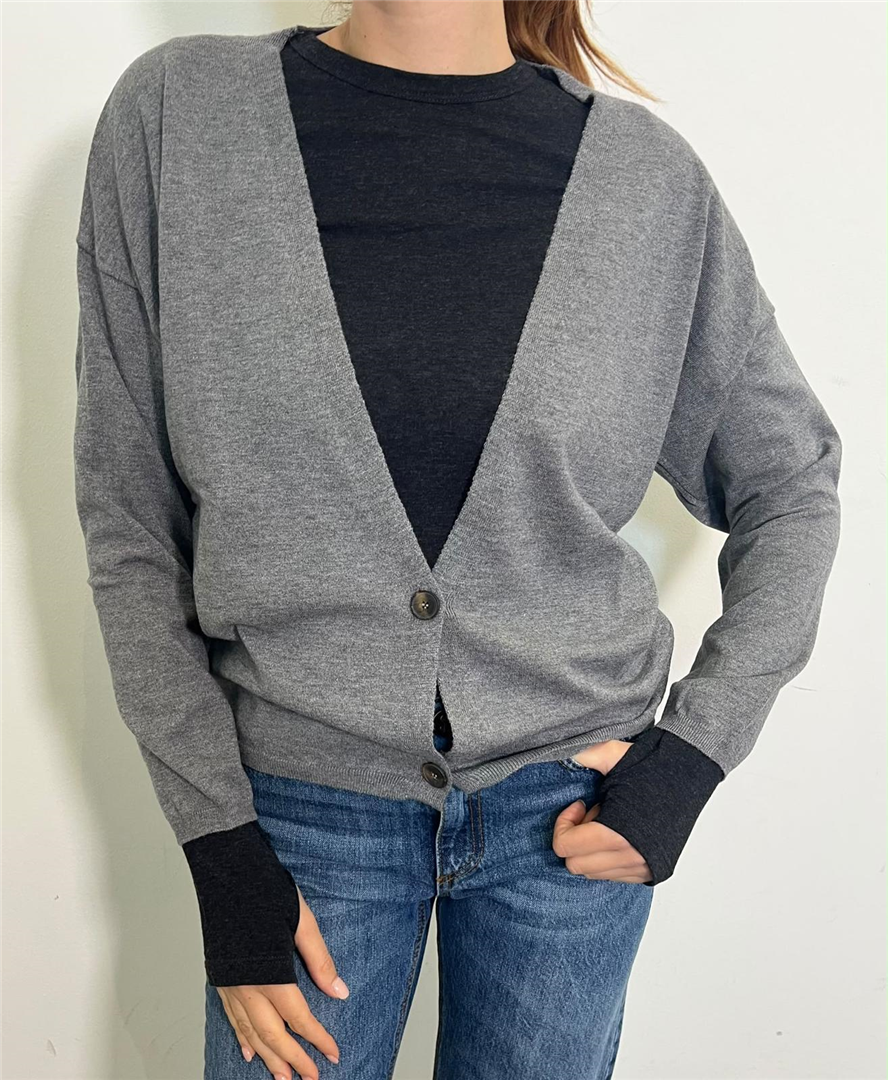 Cardigan Rasato Scollo A V Profondo - Vicolo cod. 2AC2172  color:grigio melange