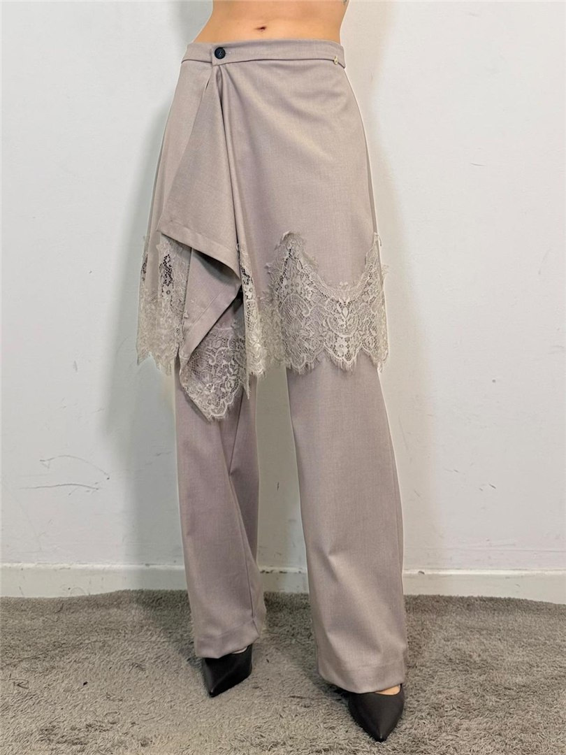Pantalone Palazzo Con Pannello Effetto Gonna - Philia Loft cod. V03A0950  color:casha''