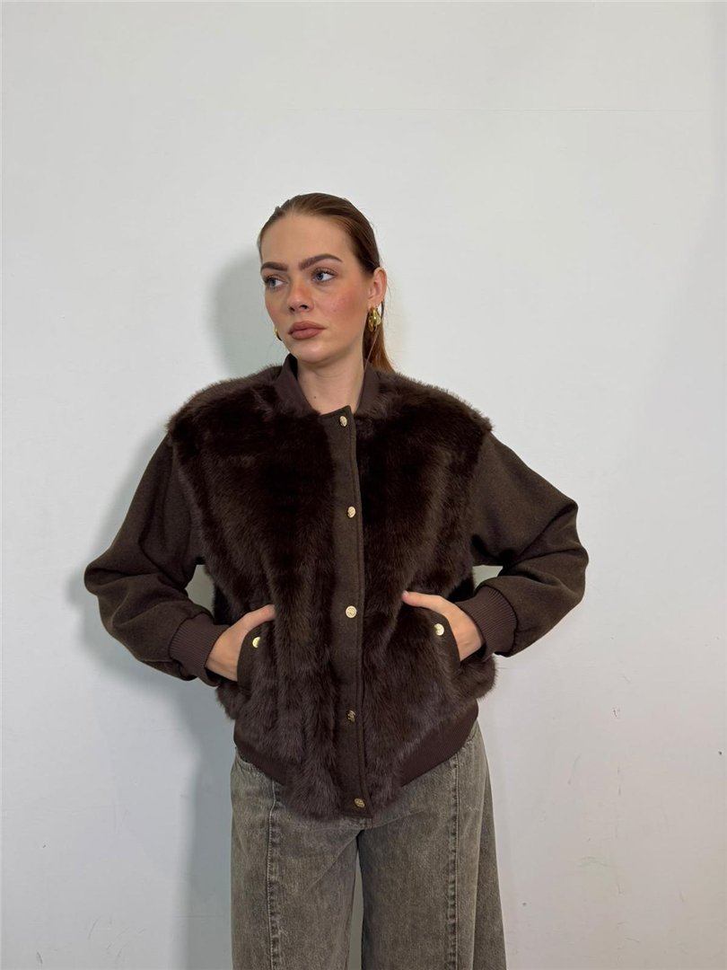 Bomber Ecofur Con Maniche In Tessuto - Souvenir cod. D40V0060  color:caffe''