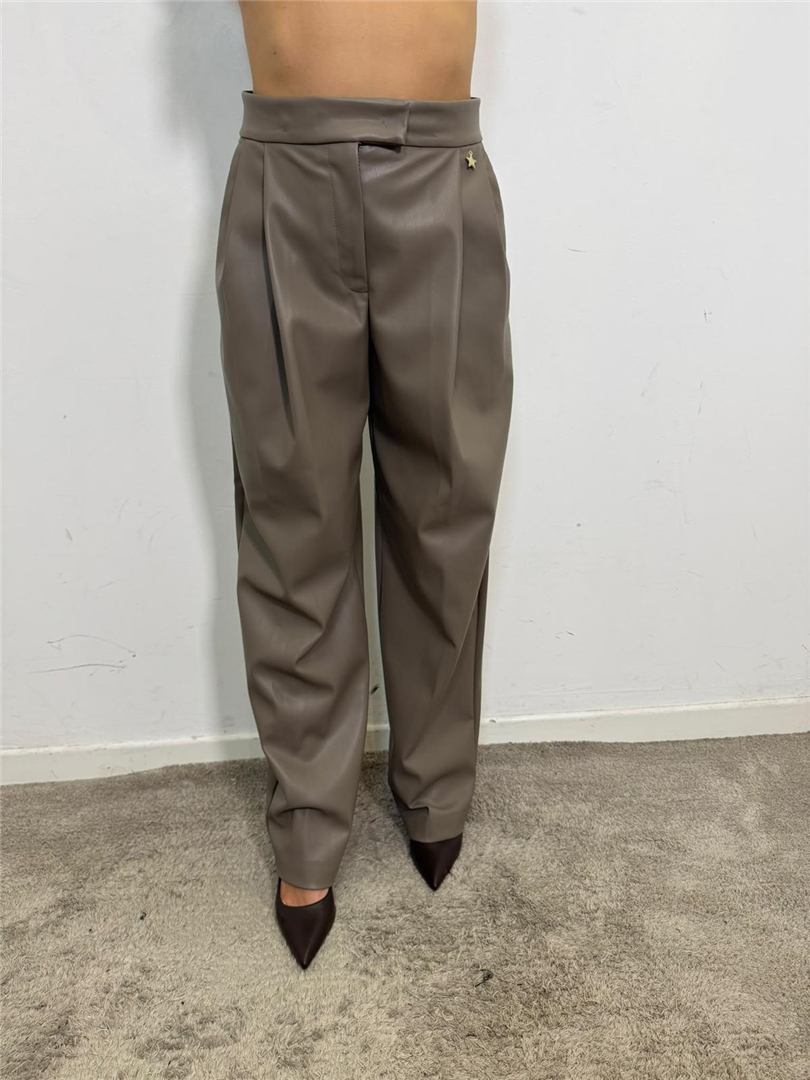 Pantalone Ecopelle Con Pinces Gamba Ampia - Souvenir cod. W40S0316  color:pietra