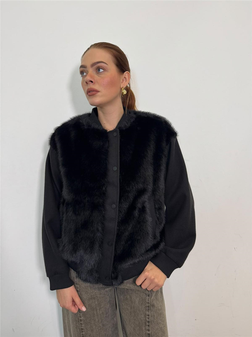 Bomber Ecofur Con Maniche In Tessuto - Souvenir cod. D40V0060  color:nero