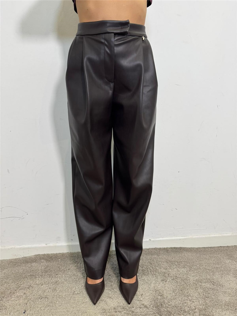 Pantalone Ecopelle Con Pinces Gamba Ampia - Souvenir cod. W40S0316  color:moro