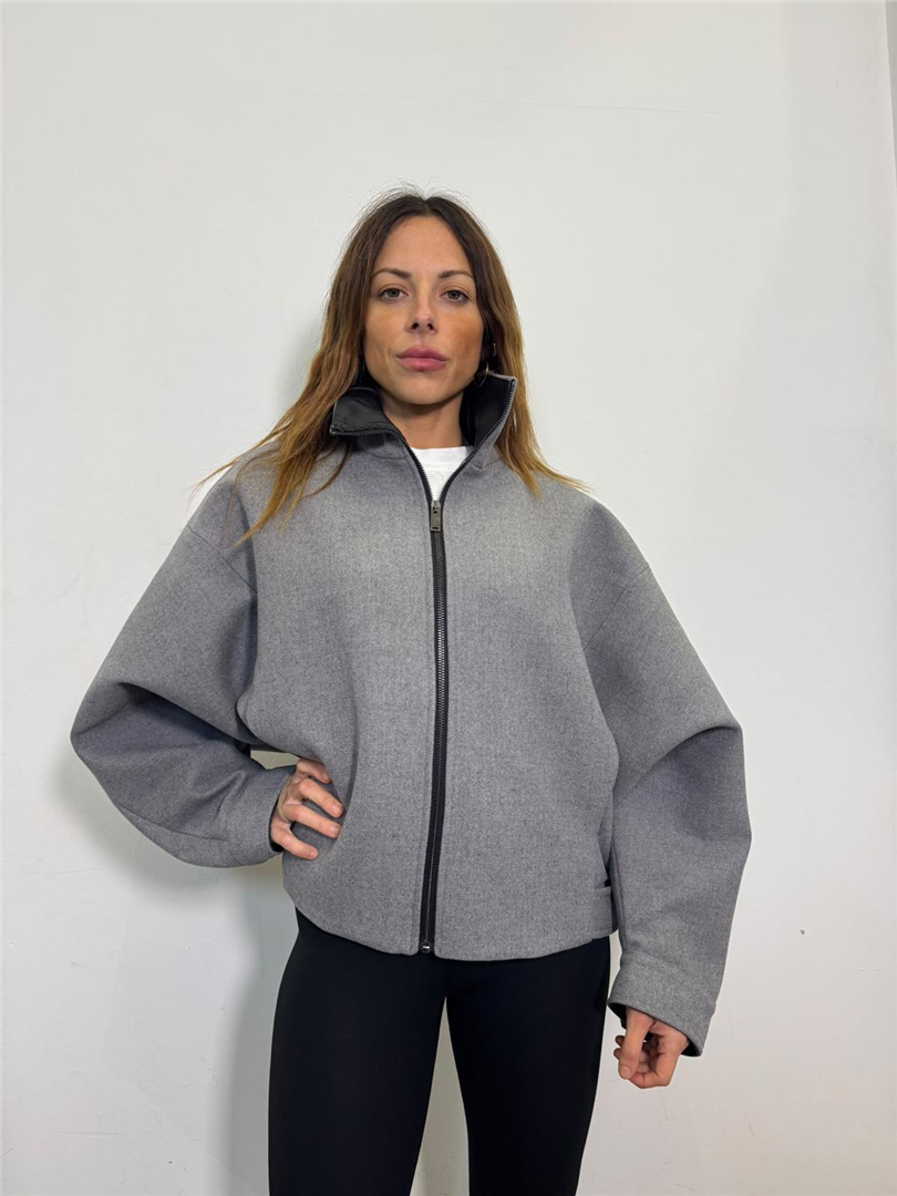 Bomber In Tessuto Con Inserti In Ecopelle - Souvenir cod. W40S0333  color:grigio melange