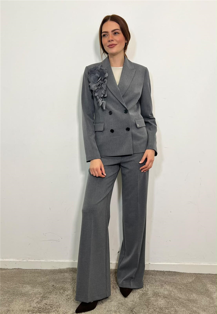 Completo Blazer Over E Panatlone Palazzo - Please cod. N493UNOCCI  color:grigio melange