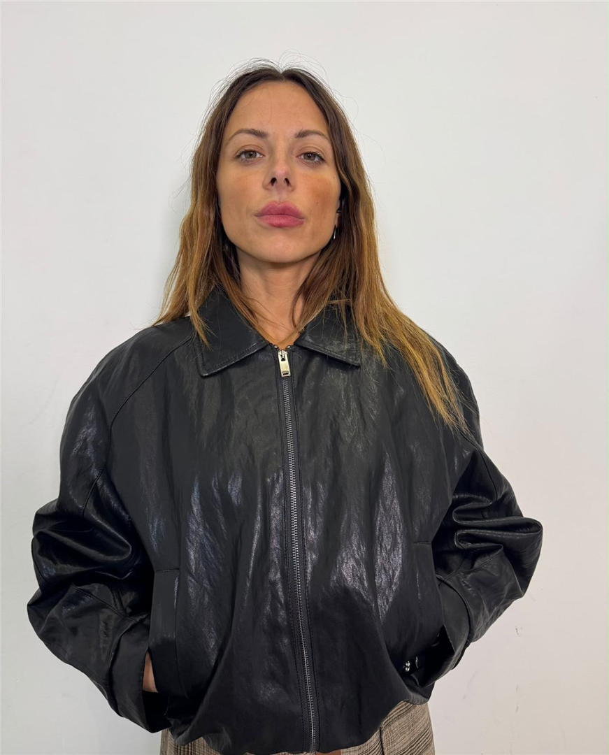Leather Jacket Regular Fit Collo Classico Zip - Please cod. V493UCAMPI  color:nero