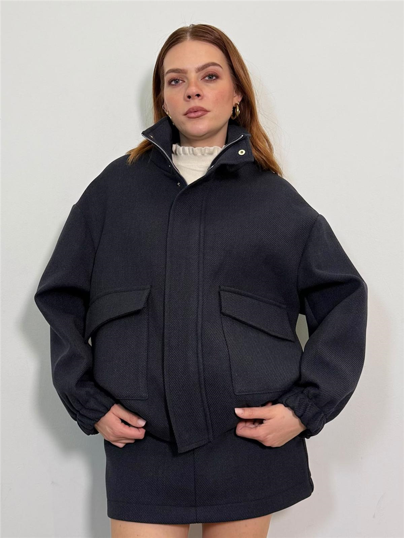 Cappotto Corto Elastico In Vita Collo Alto - Haveone cod. KIA_R116  color:blu