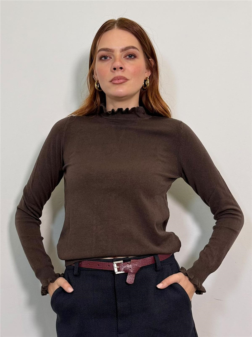 Maglia Mezzo Collo Con Rouches - Haveone cod. MNC_R086  color:moro