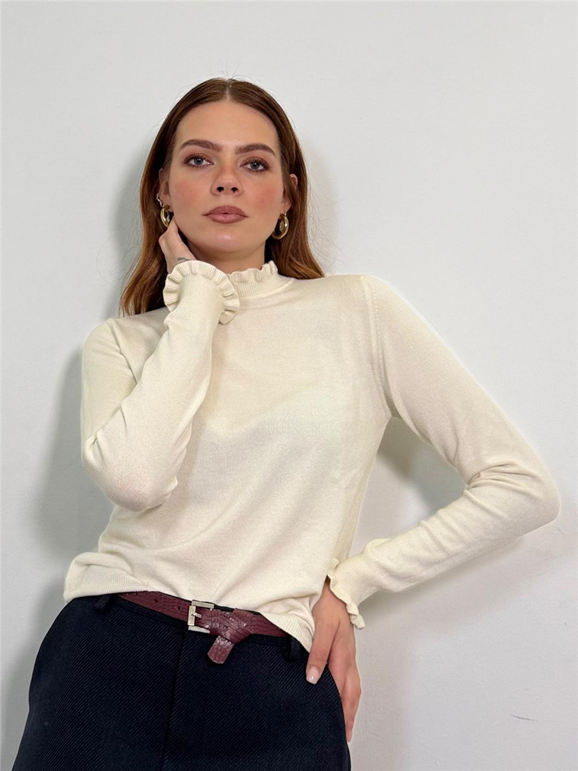 Maglia Mezzo Collo Con Rouches - Haveone cod. MNC_R086  color:panna