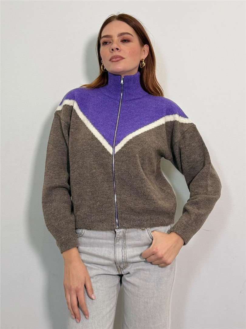 Giacca Zip Sportiva - Haveone cod. JMP_R061  color:tortora/beige/viola