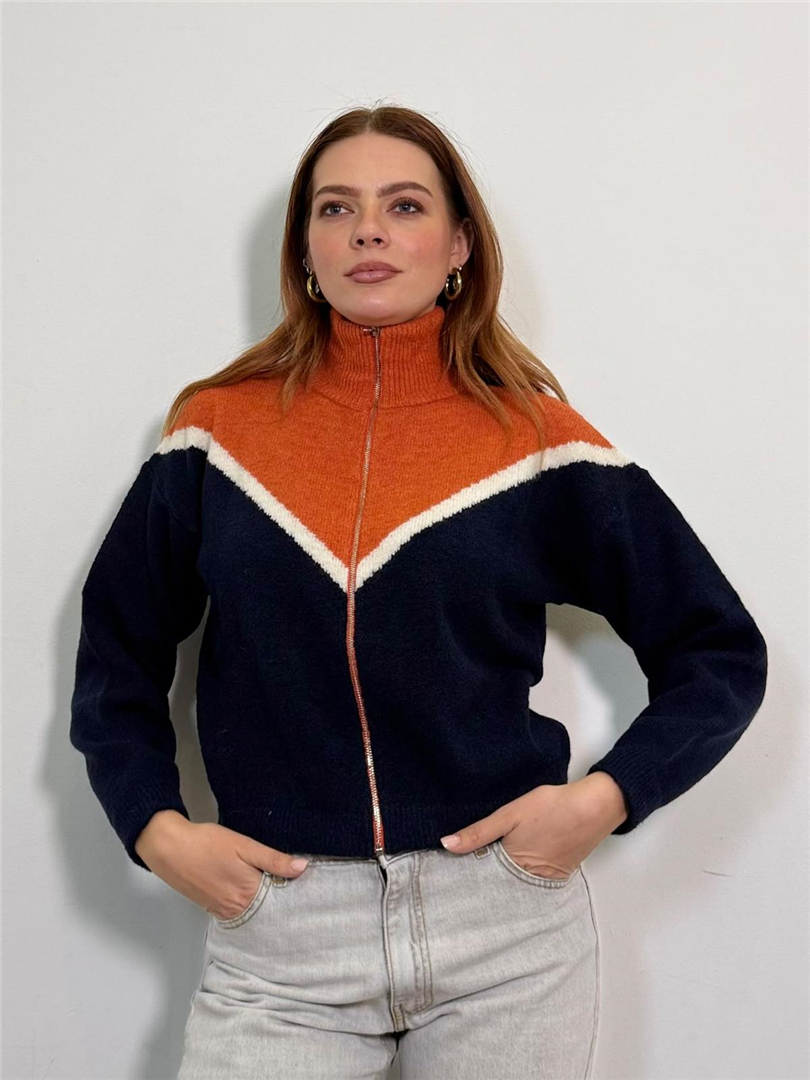 Giacca Zip Sportiva - Haveone cod. JMP_R061  color:blu/beige/coccio
