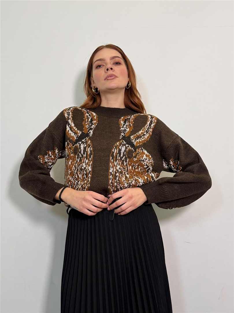 Maglia Jacquard Fenicotteri - Haveone cod. MNC_R178  color:moro/cammello
