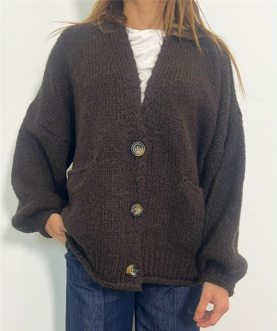 Cardigan 3 Bottoni E Tasche - Haveone cod. JIT_R026  color:moro
